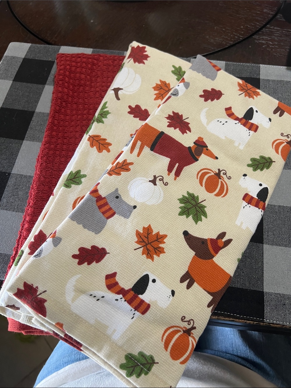 New Autumn Kitchen Towels - Red and Cream